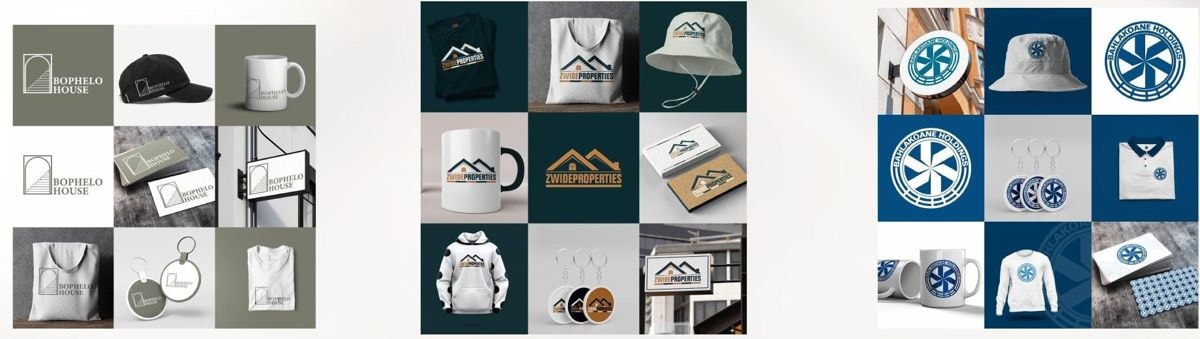 Logos on caps, mugs, bags and uniforms
